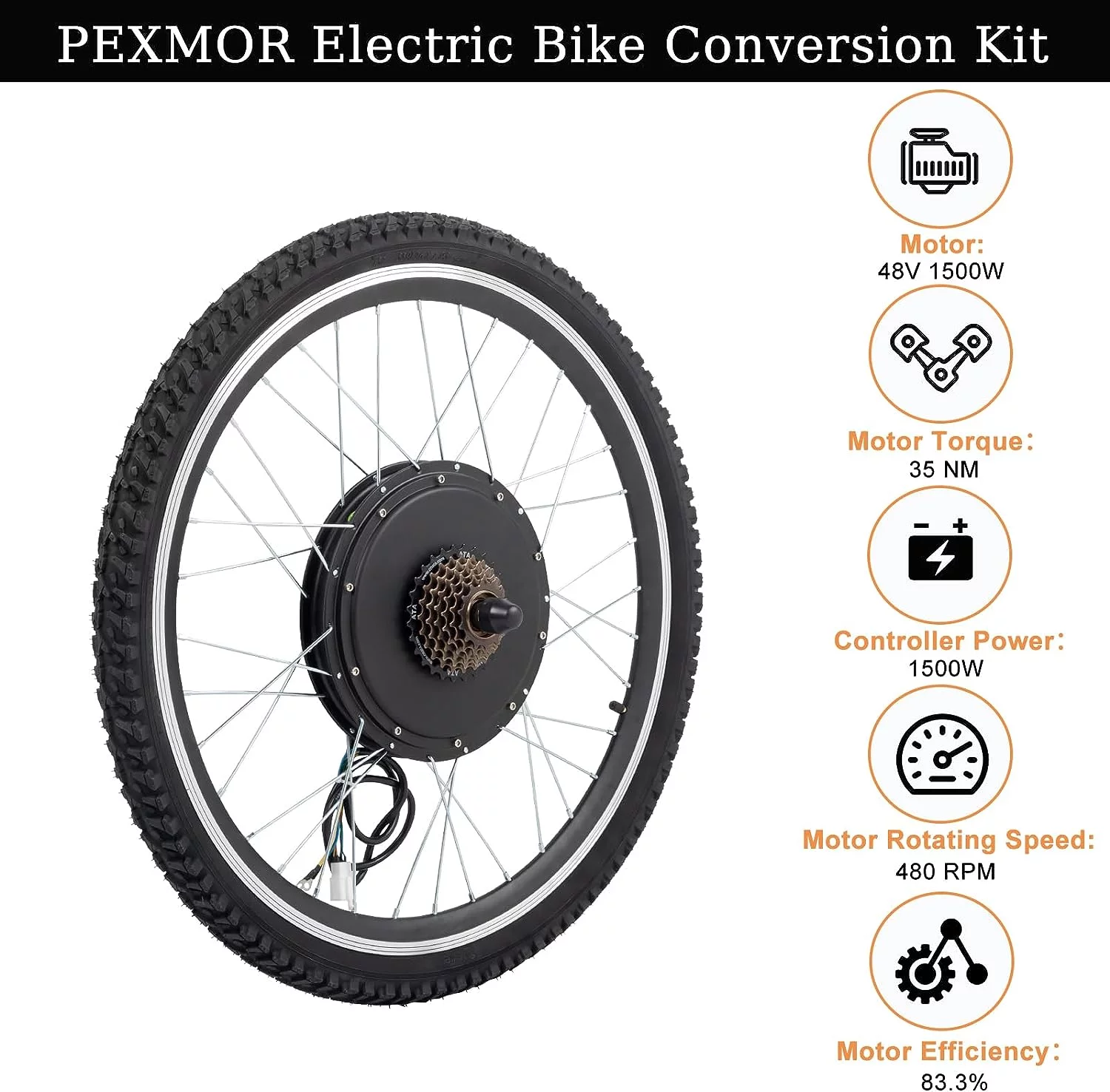PEXMOR Electric Bike Conversion Kit, 48V 1500W/1200W/1000W 26" Rear Wheel E-Bike Conversion Kit, Ebike Hub Motor Kit Upgrade 3 Mode Controller w/PAS/LCD Display/Twist Throttle Bicycle Ebike Wheel Kit