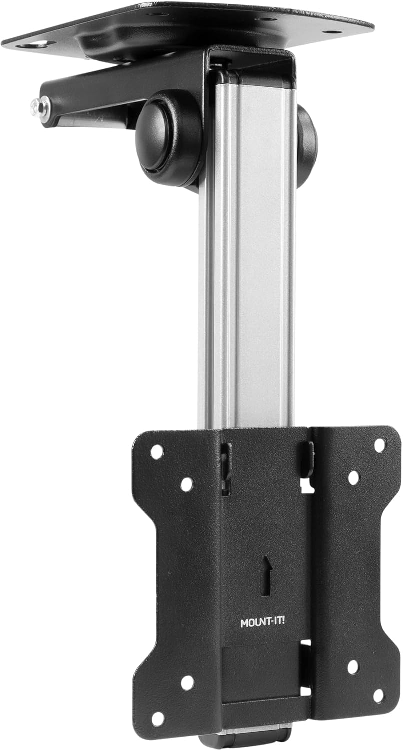 Mount-It! Flip Down TV and Monitor Mount | Ceiling Kitchen Overhead and Under Cabinet Mount | Fits Flat Screens 13 15 17 19 21.5 24 27 32 37 Inches | VESA Compatible 75 - 200 | Height Adjustable