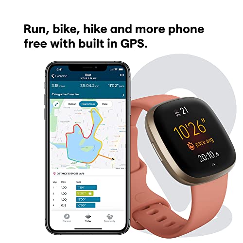Fitbit Versa 3 Health & Fitness Smartwatch with GPS, 24/7 Heart Rate, Alexa Built-in, 6+ Days Battery, Black/Black, One Size (S & L Bands Included)