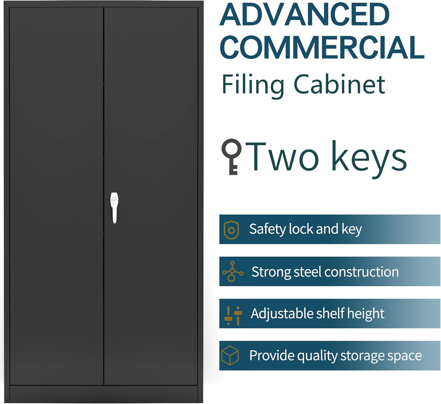 72'' Metal Storage Cabinet,Large Space Lockable Steel Storage Cabinet with 4 Adjustable Shelves,Home Garage Office,Assembly Required