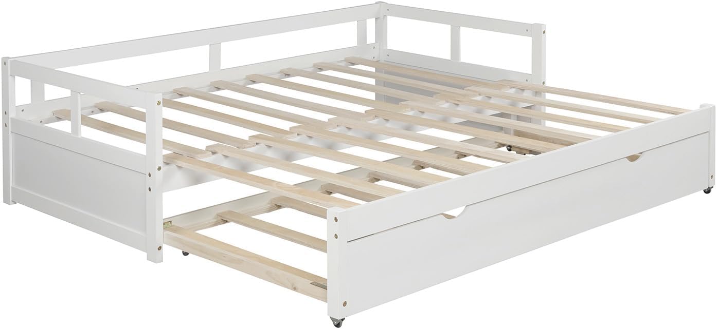 Extending Daybed with Trundle, Wooden Daybed with Trundle, White