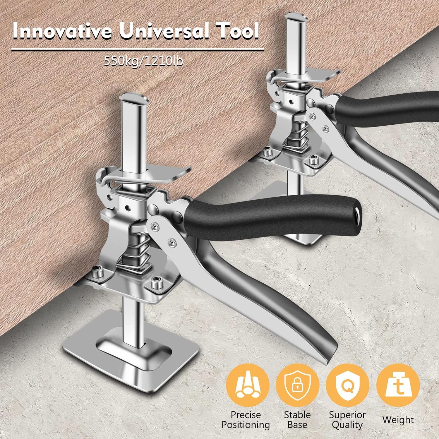 Hand Lifting Tool Jack Set, Labor-Saving Arm Jack Solid Metal Handheld Door Cabinet Drywall Lifter Jack, Wall Tile Height Adjuster Tool for Installation of Doors,Windows, Cabinets,Tiles and Etc, 2 Pcs