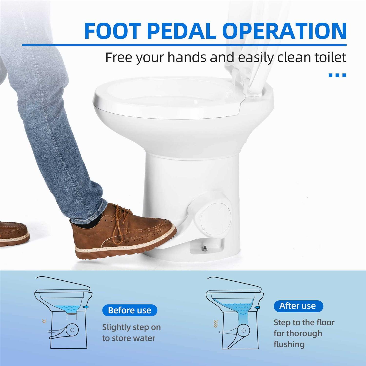 Dextrus Portable RV Toilet with Pedal Flush Gravity Flush Toilet High Profile for Caravan Travel - Shop Hardware Tools Online Store