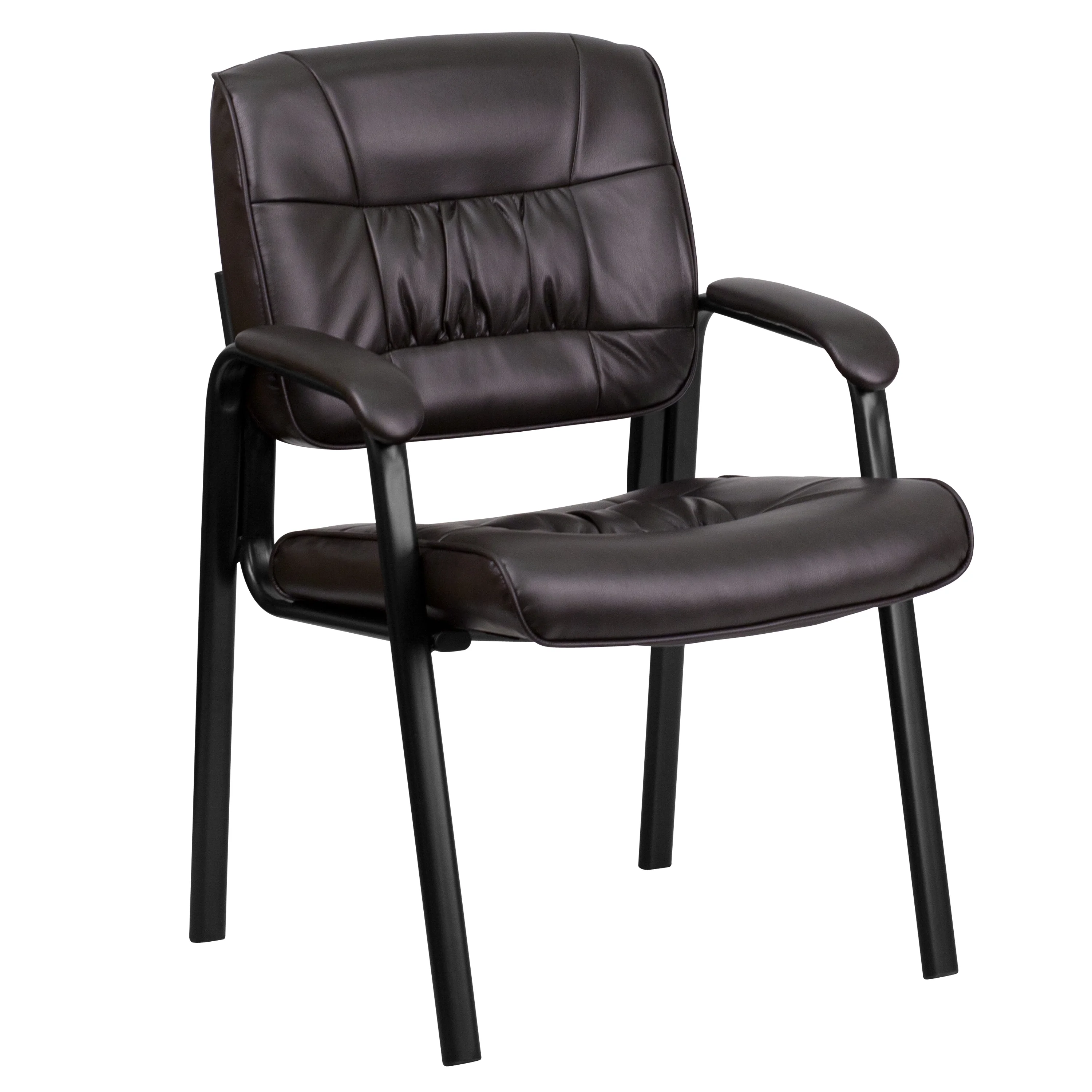 BizChair Brown LeatherSoft Executive Side Reception Chair with Black Metal Frame