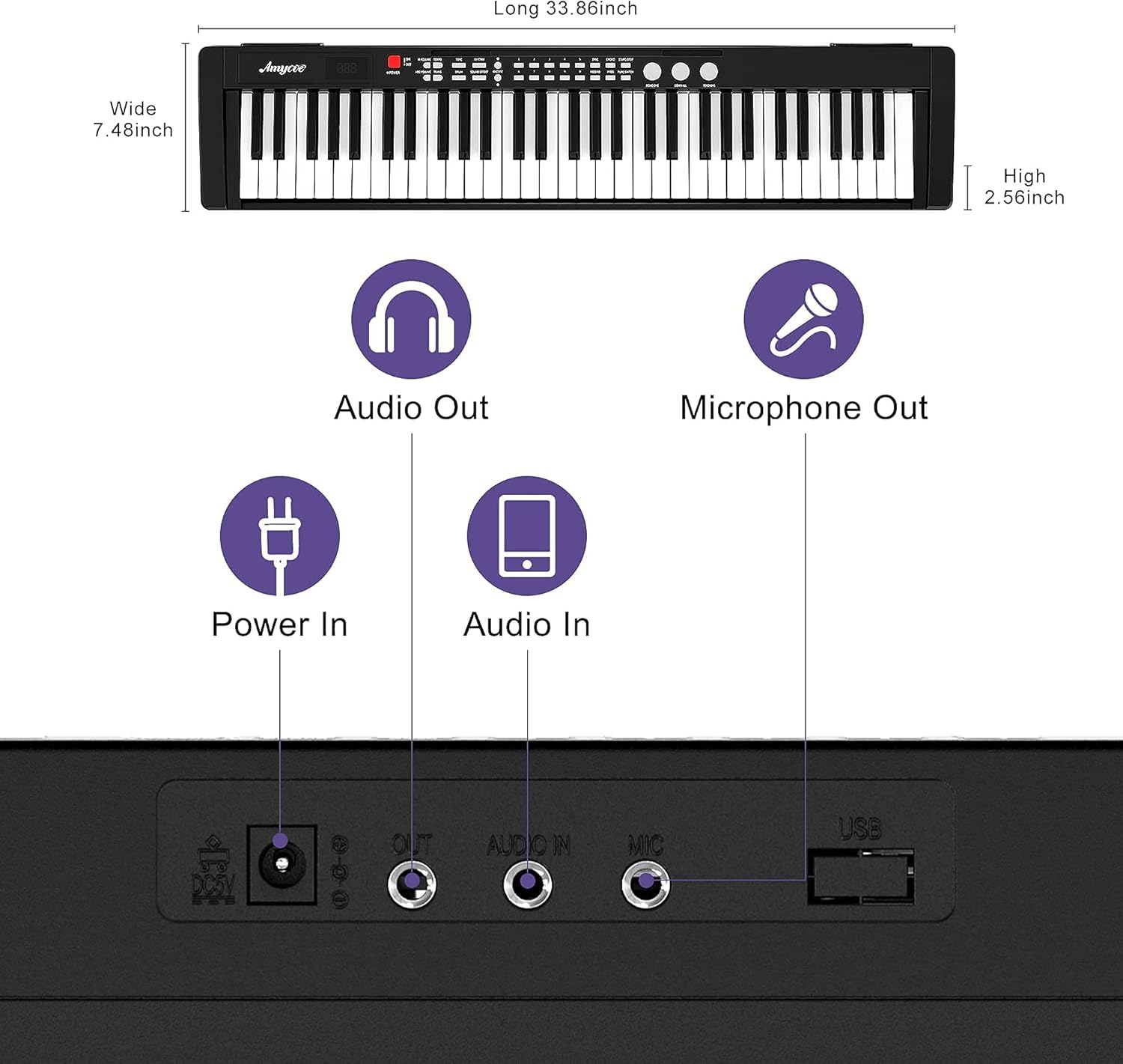 Amyove 61-Key Beginners Electric Keyboard Piano, Portable Multifunction Piano Keyboard with Microphone, Power Supply & Sheet Music Stand Pack of 2