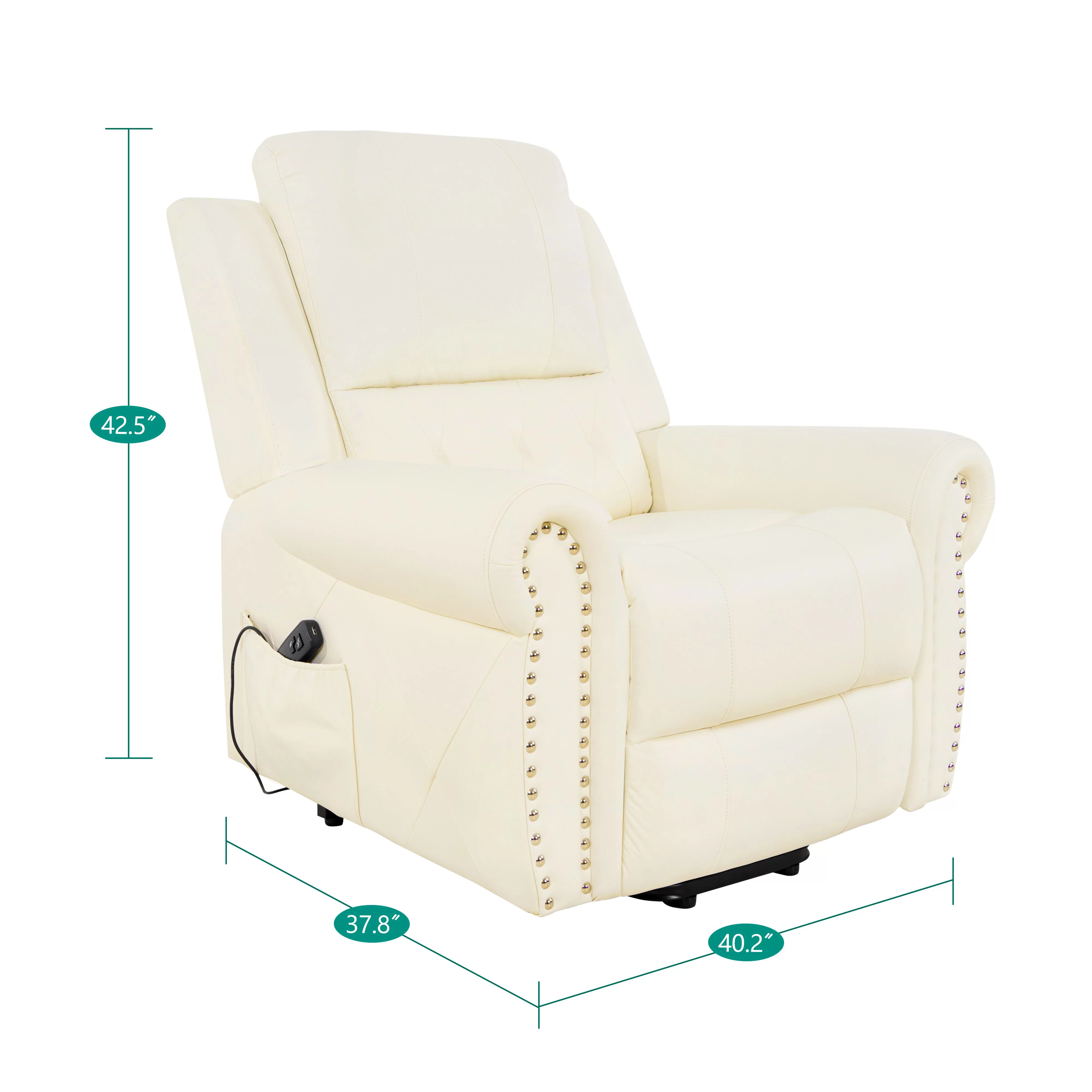 Tatiana Oversized Air Leather Power Lift Recliner Chair with Footrest. Reclining Chair with Remote Control, Premium Studded