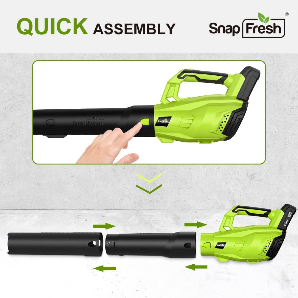 SnapFresh 20V MAX Leaf Blower - 420 CFM Cordless Leaf Blower with 4.0Ah Battery & Charger, Electric Leaf Blowers for Lawn Care, Battery Powered Leaf Blower for Snow Blowing