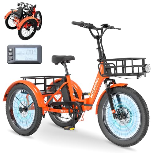 MOONCOOL Electric Tricycle Trike for Adults 350W 36V Removable Battery 24/26 Inches 7 Speeds 3 Wheels Electric Bikes Bicycle for Adults, Three Wheel Electric Cruiser Tricycle