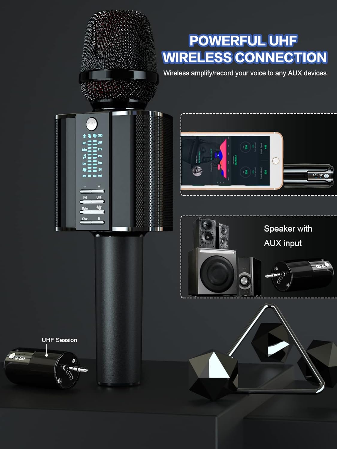 BONAOK Karaoke Microphone,2022 Version Bluetooth Wireless UHF Karaoke Mic Speaker, Portable Handheld Karaoke Machine Compatible with Car/Phones/PC G20 Black