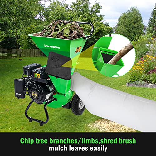3 in 1 Wood Chipper Shredder Mulcher MF30, 7HP 212cc Heavy Duty Gas Powered, Max 3" Diameter Capacity for Wood, Limb, Leaves with Two Hoppers,4 Y-Hammers, Included Debris Bag