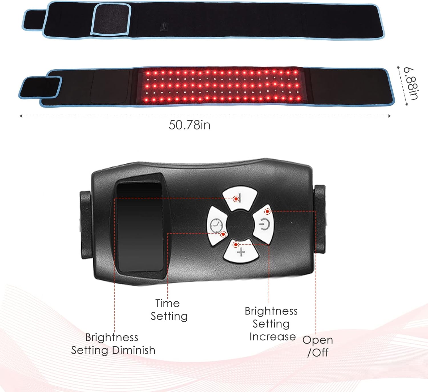 Red Infrared Light Therapy Device, Waist Belt,660nm LED Red Light and 850nm Near-Infrared Light are Used for Pain Relief and Muscle Relaxation,Red Light Therapy for Body(Blue）.