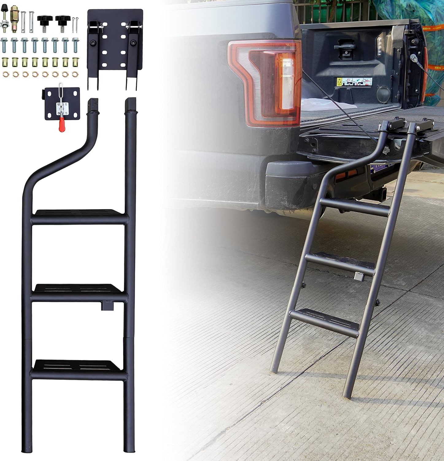 LDETXY Foldable Pickup Truck Tailgate Ladder, Heavy Duty 42" Folding Tailgate Step Ladder with Lock Device Tailgate Ladder for Pickup Truck Universal Accessories Easy Install