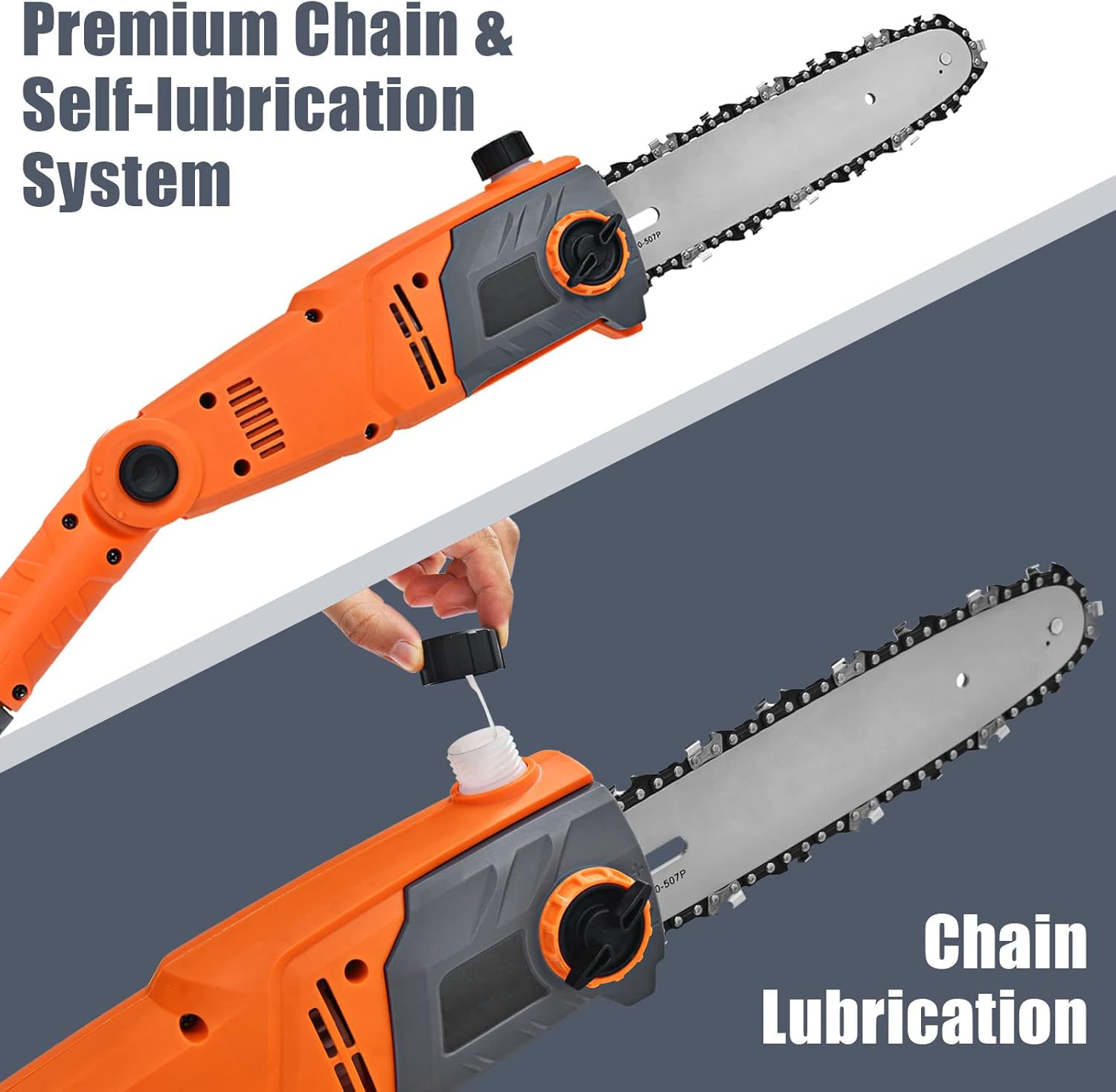 Goplus Electric Pole Saw, 10 Inch 8 Amp Multi-Angle Pole Chain Saw with Telescoping Long Handle for Tree Trimming Branch Cutting, Auto Oiling, 36ft/ s Speed (10 Inch)
