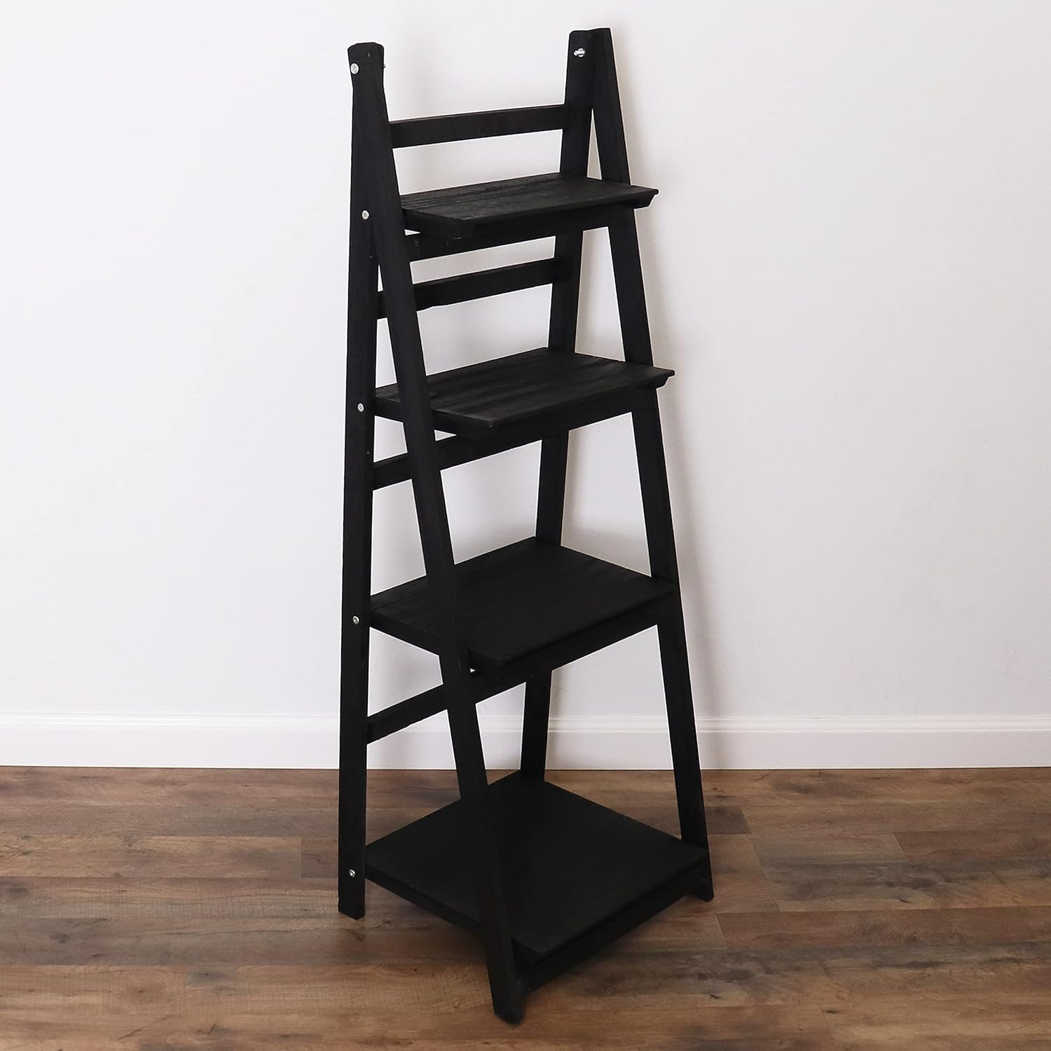 Milltown Merchants Ladder Shelf - Wooden Ladder Bookshelf - Leaning Bookshelf - Rustic Bookcase - Folding Bookcase (Distressed White Ladder Shelf)