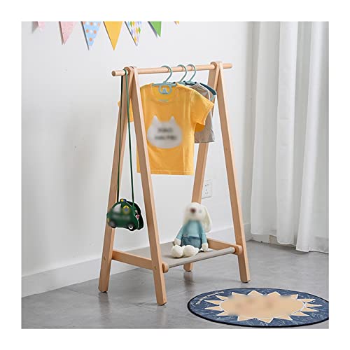 Child Coat Rack Stand Clothes Rack Stand, Keep Kids Garment Hat Dress Toy Items Organised, Single Hanging Rail Hall Bedroom Kindergarten Storage Shelf, Space-Saving (Color : Wood Color, Siz