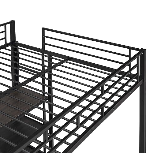 Merax Full Size Mental Loft Bed Frame with Desk and Whiteboard,3 Shelves and Ladder for Bedroom for Boys Girls Adult,Black