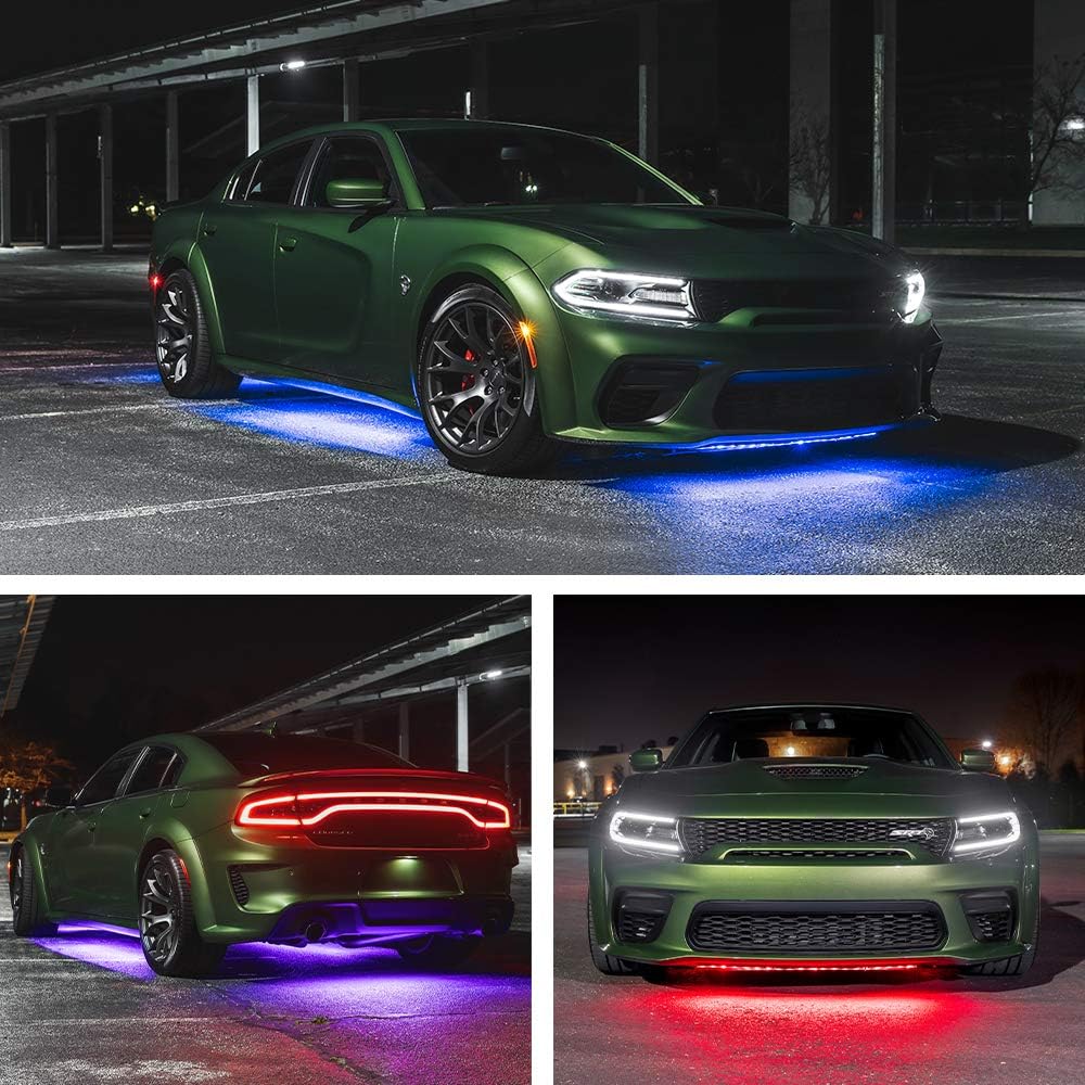 LEDGlow 4pc Multi-Color Slimline LED Underbody Underglow Accent Neon Lighting Kit for Cars - 10 Solid Colors - 13 Unique Patterns - Music Mode - Water Resistant Tubes - Includes Control Box & Remote