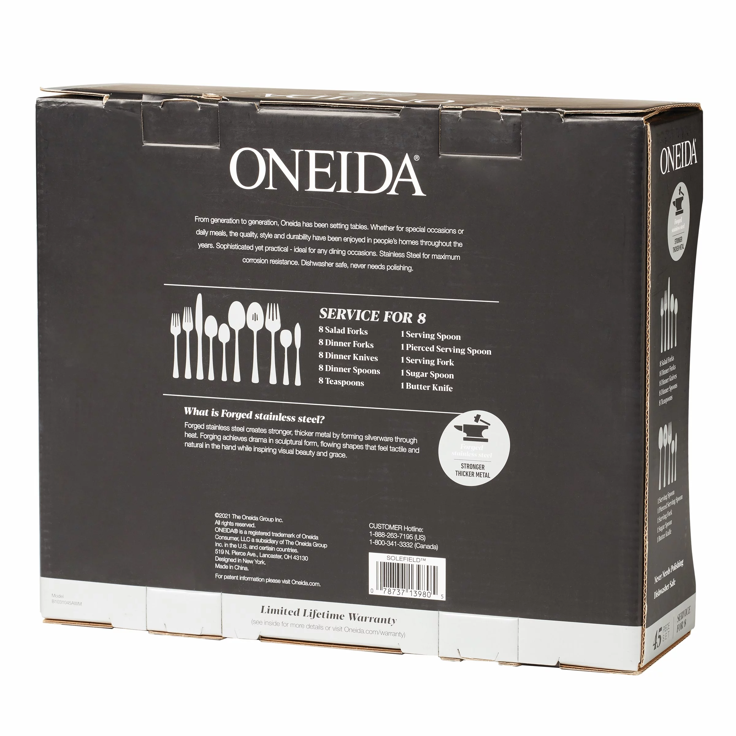 Oneida Solefield 45-Piece Stainless Steel Silverware Set (Service for 8)