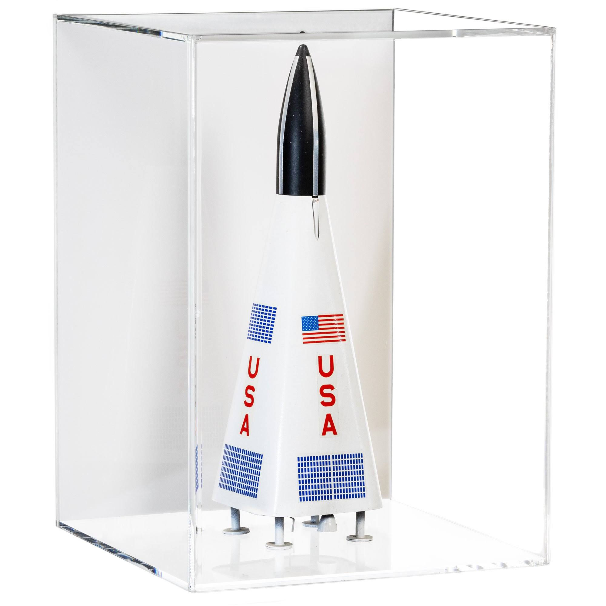 Model Airplane / Car / Rocket / Train Display Case Rocket / 10.5 x 10.5 x 14.5 / White Back (Wall Mount)
