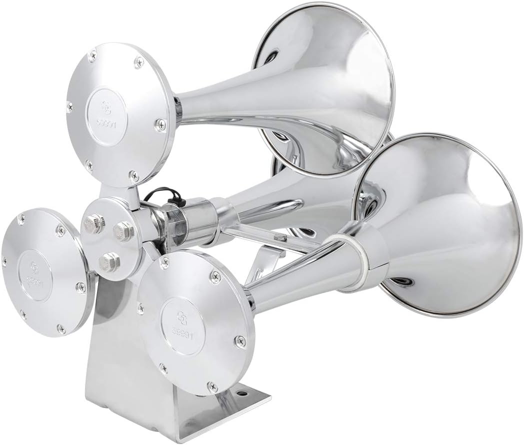 GG Grand General 69991 Chrome Heavy Duty Train Horn with Triple Brass Trumpet for Superior Sound