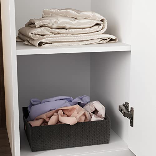 FAMAPY 2 Door Wardrobe Closet, Tall and Narrow Armoire Wardrobe Closet with Hanging Rod, Gold Metal Handles, Bedroom Armoire Closet White (15.7”W x 19.3”D x 74.9”H)
