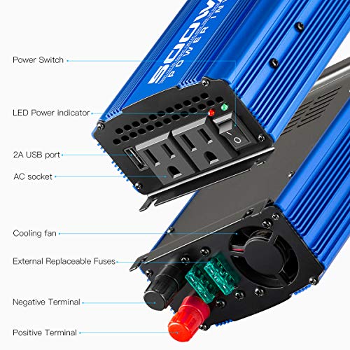 Kinverch Sine Wave Power Inverter 500w/ 750w/ 1000W/ 1500W/ 2000w/ 3000W/ 5000w Car Battery Inverter DC 12v to AC 110v