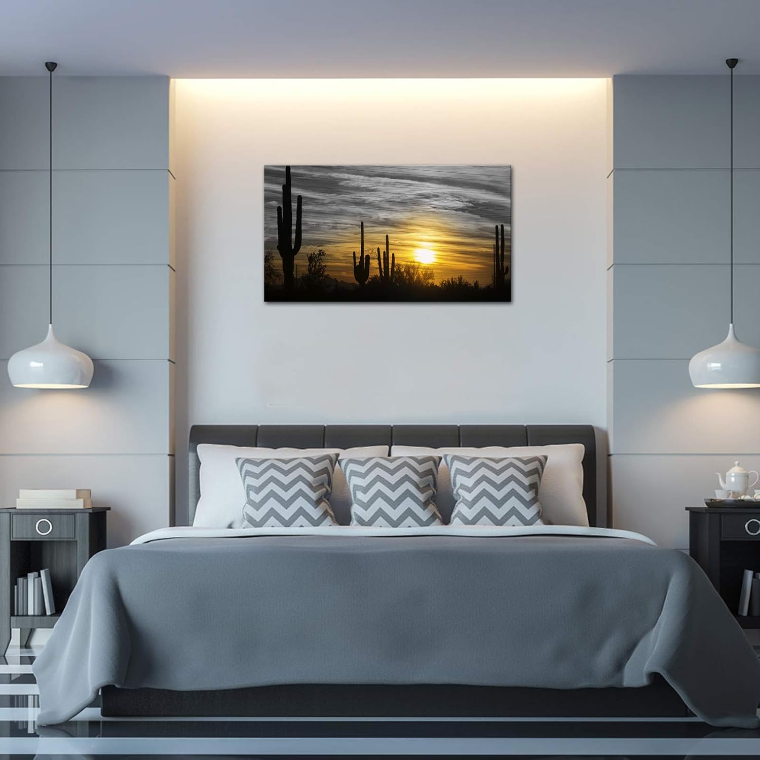 Artsbay Landscape Wall Art Sunset in Arizona Sonoran Desert Nature Landscape Saguaro Cactus Pictures Modern USA Southwest Scenery Home Decor Art Canvas Print Artwork for Living Room Ready to Hang