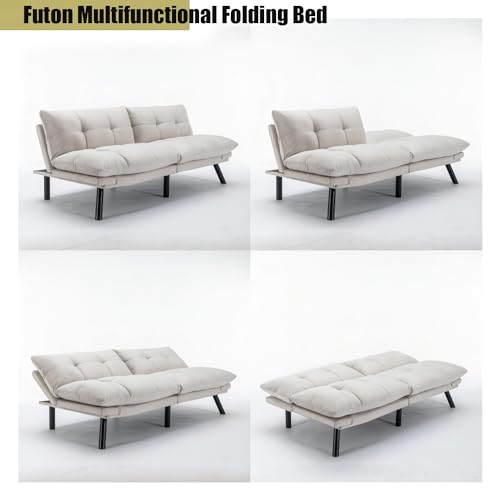 70” Linen Futon Sofa Bed, Convertible Folding Couch, Breathable Small Couch, Comfortable Double Loveseat Bed for Compact Living Studio in Room and Bedroom, Offices, Family, Dorm (Linen Dark Gray)
