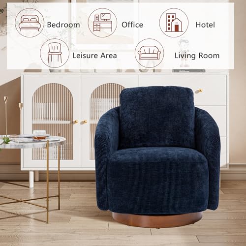 30.3" W Swivel Barrel Chair, Modern Swivel Accent Chairs for Living Room, Chenille 360 Degree Club Chair, Reading Side Chairs for Bedroom Comfy Round Barrel Armchair with Wood Base, Ivory