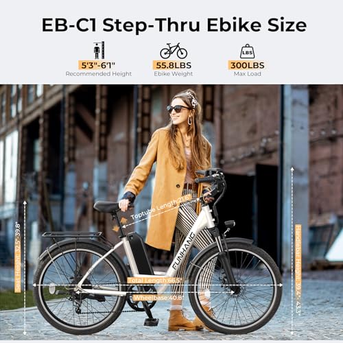 Electric Bike for Adults, 1000W Peak Ebike, 21.7MPH 50Miles City Cruiser Ebikes, 26" Step Thru Electric Bicycle with 48V Removable Battery, Adjustable Stem, Rear Rack, Front Suspension,7 Speed