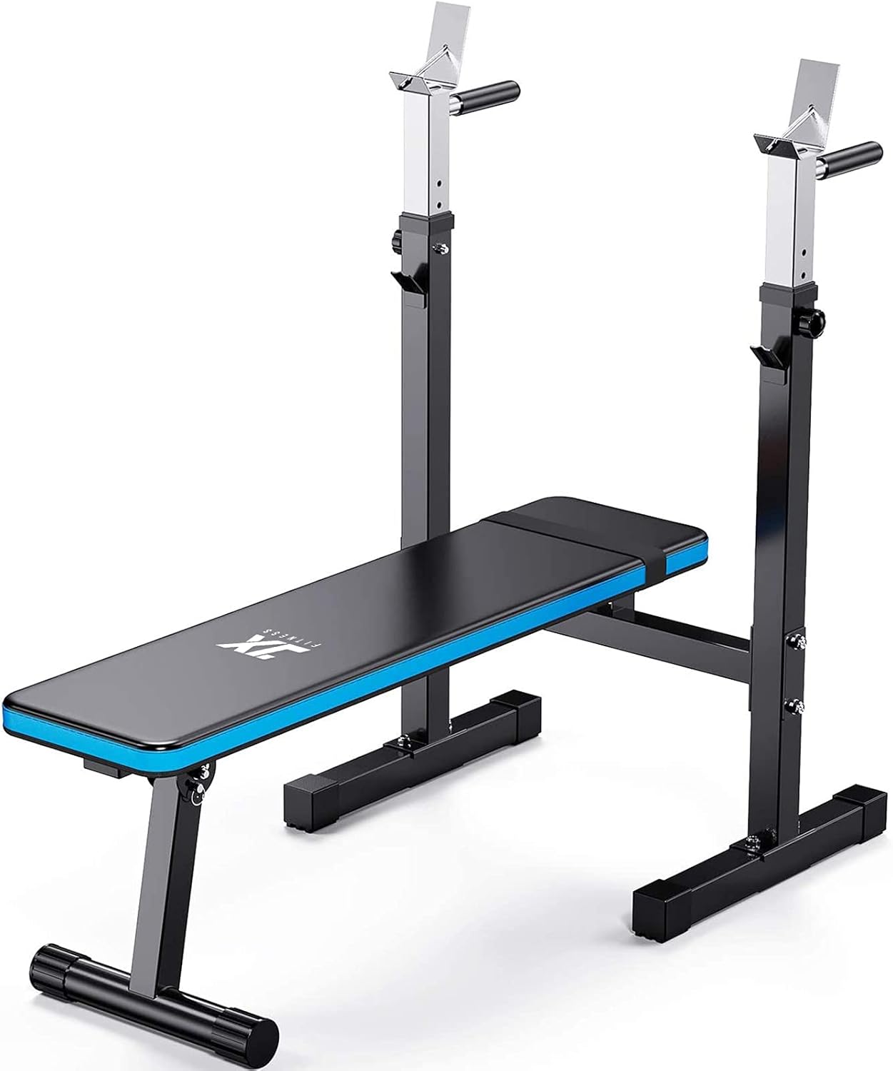 JX FITNESS Adjustable Weight Bench with Barbell Rack Folding, Weight Lifting Bench with Dip Station for Home Gym, Strength Training Multiuse Workout Bench