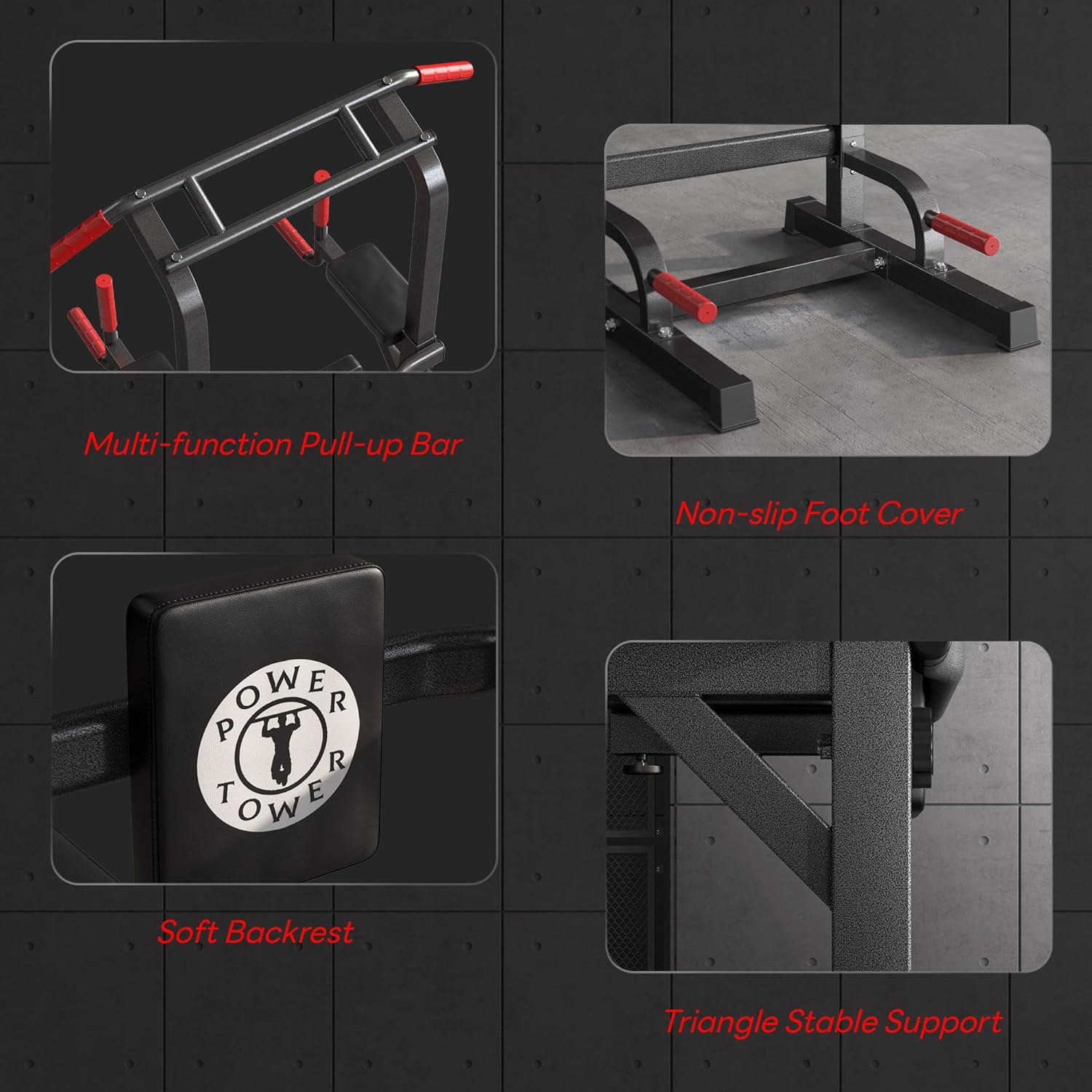 SogesPower Power Tower Pull Up Dip Stand Multi-Function Adjustable Height Workout Equipment Dip Station Fitness Strength Training for Home Gym 330LBS