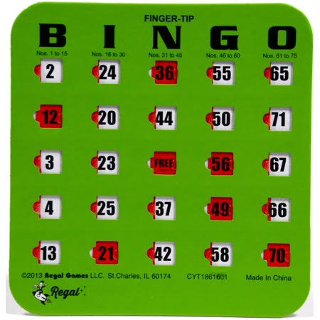 Regal Games 100 Green Fingertip Shutter Slide Bingo Cards