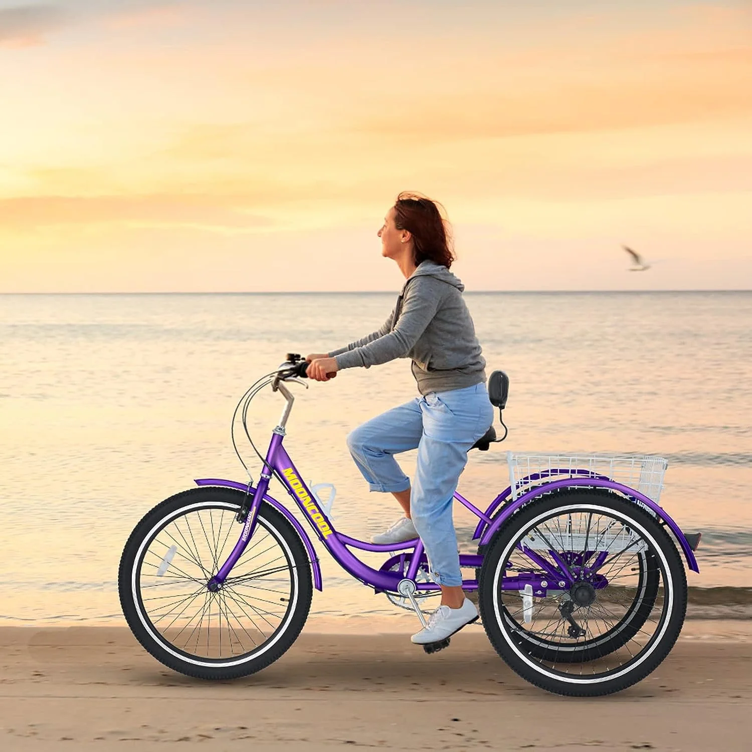 FICISOG 26 Adult Tricycle, 3 Wheel 7 Speed Bikes,450lbs Capacity Cruise Trike with Shopping Basket