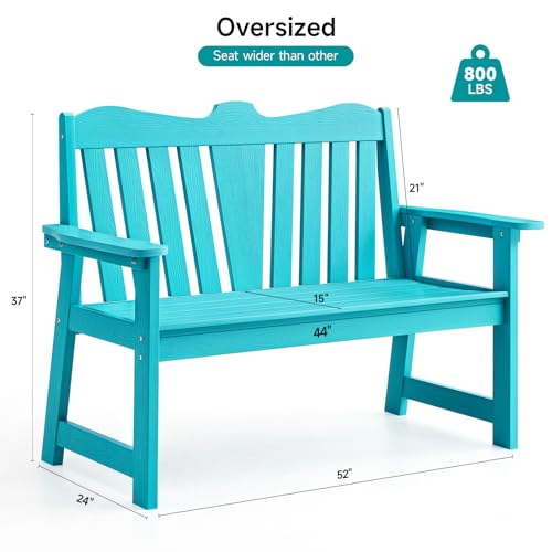 Outdoor Bench, 2-Person Weatherproof Garden Bench with Wide Armrests and Backrest, All-Weather Patio Bench Will not Rot and Fade for Garden, Porch, Backyard and Park, Easy Installation, Black