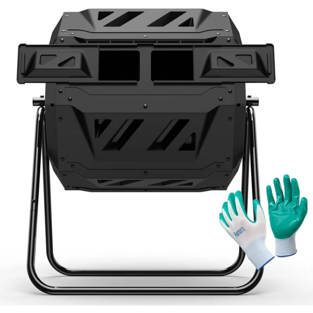 Compost Tumbler Bin Composter Dual Chamber 43 Gallon (Bundled with Pearson's Gardening Gloves) Black - Curated Treasures Market