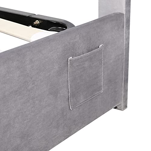 Lift Up Storage Bed Queen, Upholstered Queen Bed Frame with LED Light, Bluetooth Player and USB Charging,Velvet Fabric Platform Bed Frame for Teens Adults, No Box Spring Needed(Grey)