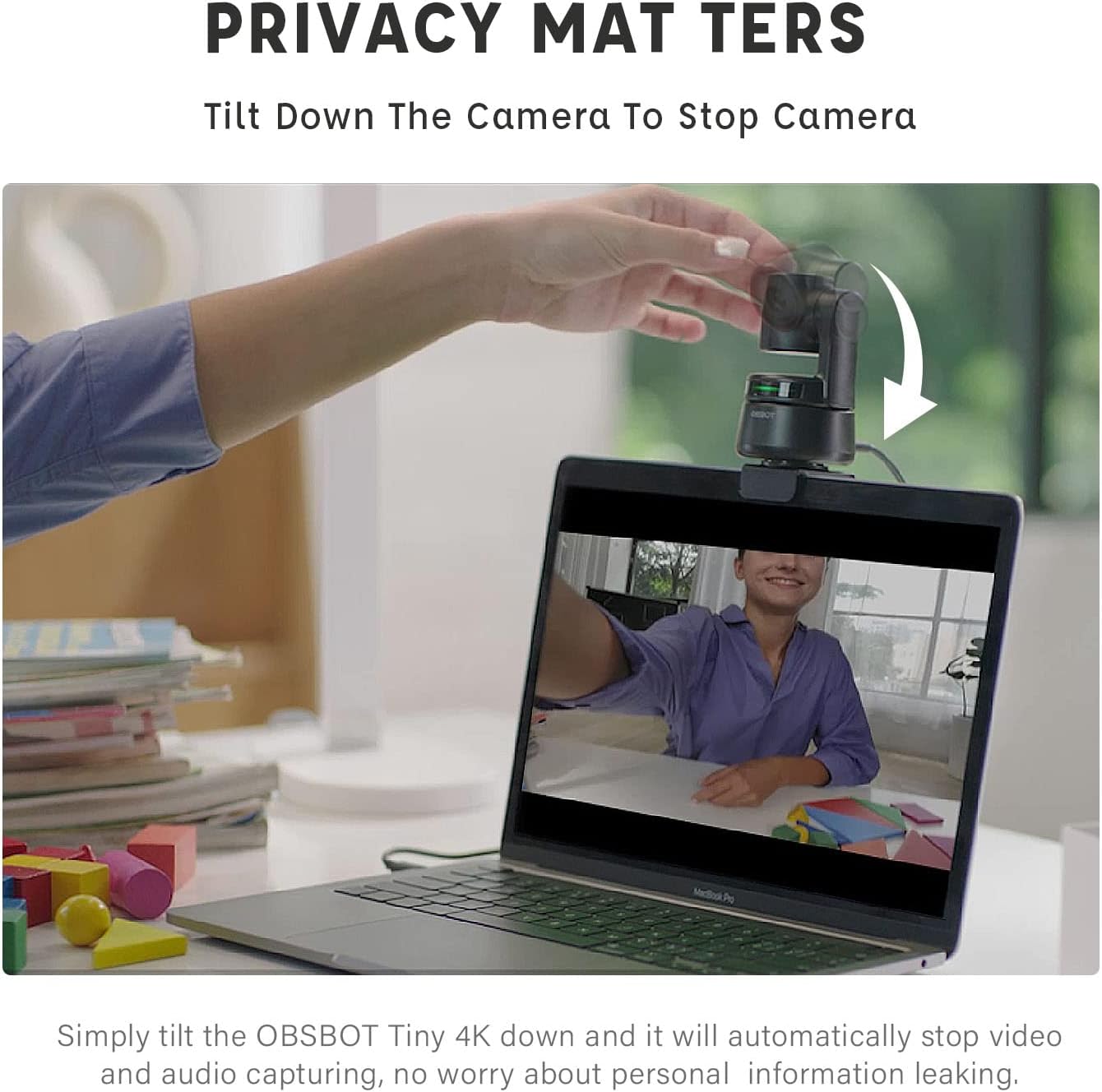 Obsbot Tiny 4K PTZ Webcam, AI-Powered AI-Tracking Auto-Framing Gesture Control HDR 4K Webcam with Dual Omni-Directional Mic 4X Zoom in/Out for Video Meeting Remote Class Live Streaming
