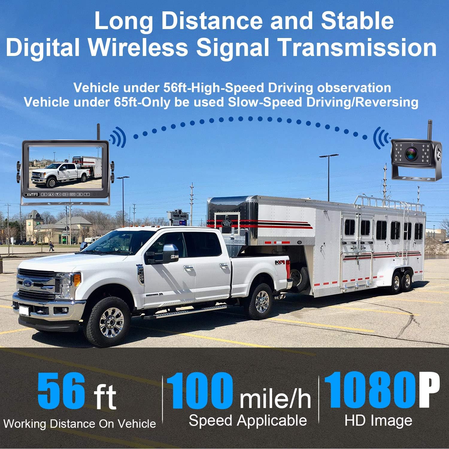 Trailer Backup Camera HD 1080P Back Up Camera Systems Wireless with 7 Inch DVR Monitor Car Security Camera System for Truck RV Camper Adapter Compatible with Furrion Pre-Wired RVs - AMTIFO A5