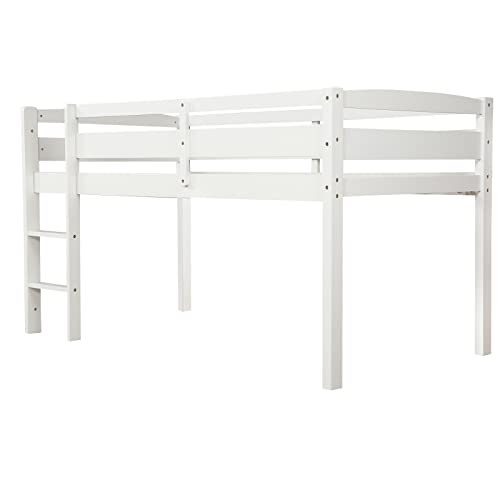 Bellemve Low Loft Bed Twin Size Wooden Loft Bed Frame with Ladder Compatible with Girls Boys Teens, White,bed frame