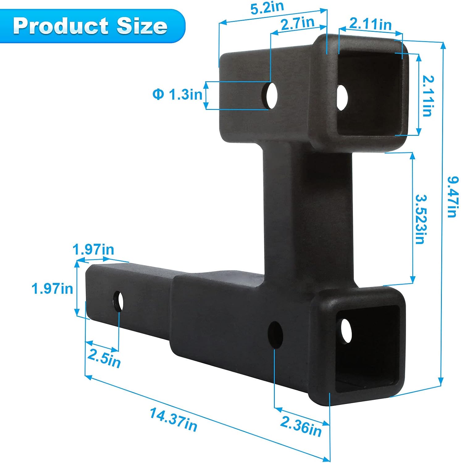 Sulythw Dual Receiver Extender 2 inch Trailer Hitch Extension, Towing Hitch Receiver Extender - GTW 5,000 lbs Pack of 2
