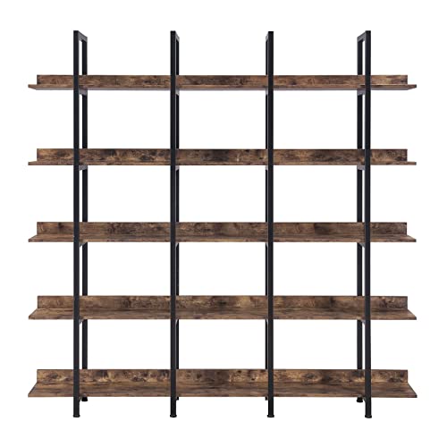 CALABASH Bookcases and Bookshelves Triple Wide 5 Tiers Industrial Bookshelf, Large Tall Bookcase Open Display Shelves with Metal Frame for Living Room Bedroom Library Home Office(Black)