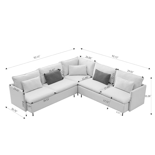L Shaped Sectional Couch Sofa, 5 Seat Sofas with 5 Waist Pillow, Mid Century Modern Sectional Couches for Living Room, Small Apartments and Office (Beige)