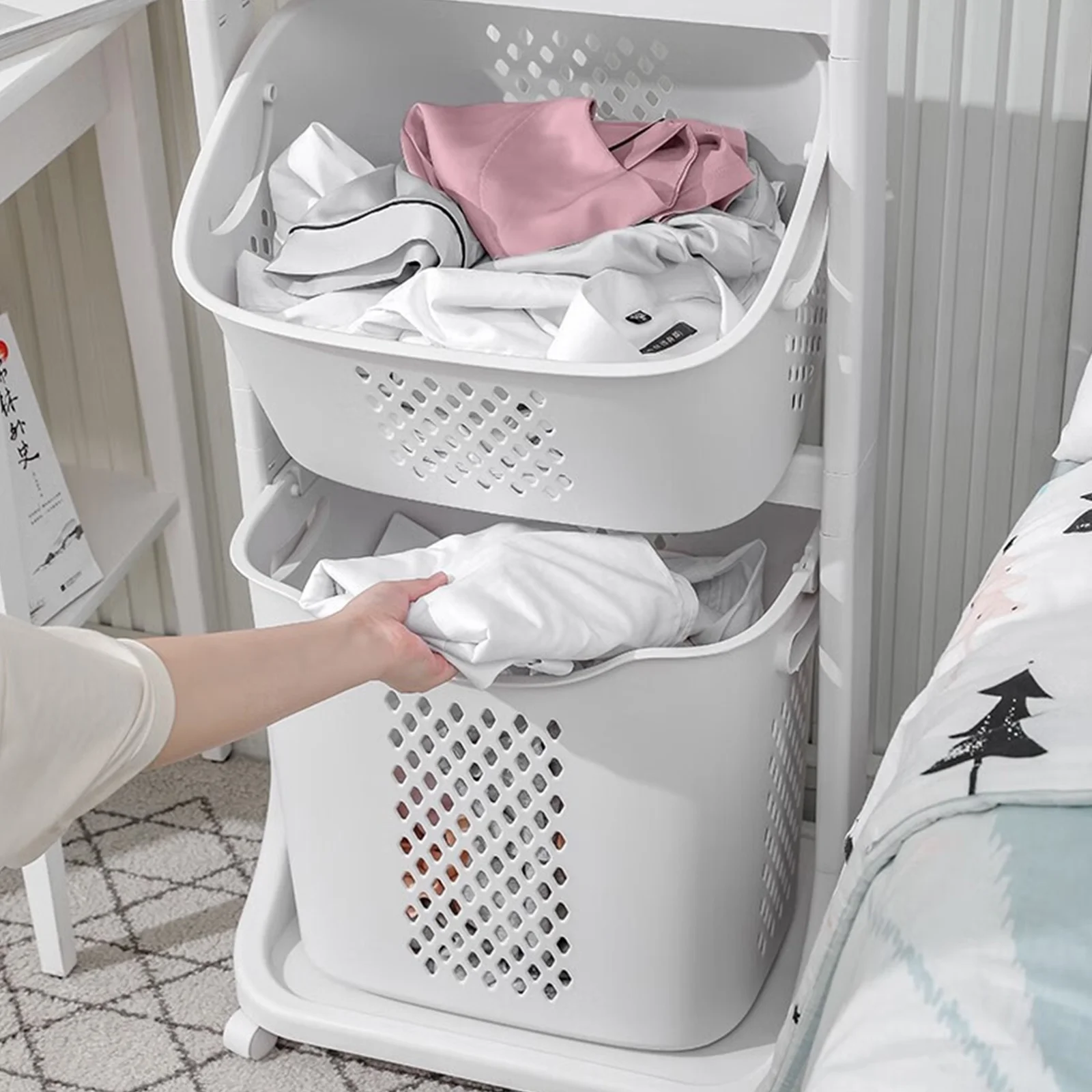 Magichomestore 4-Tier Laundry Hamper Sorter, Laundry Storage Organizer with Wheels Removable Rolling Laundry Baskets, Bathroom Cart for Dirty Clothes