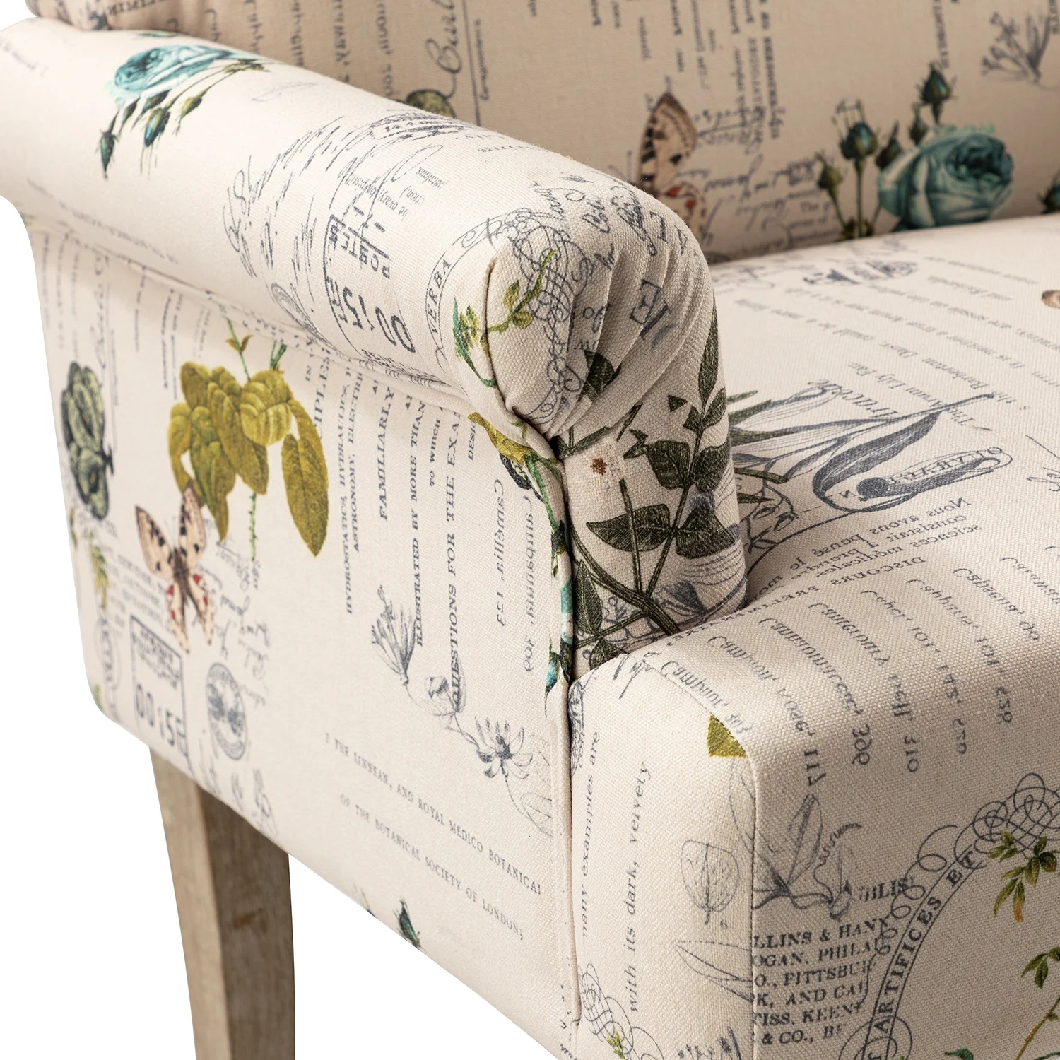 Upholstered Armchair Set of 2 with Unique Pattern & Retro Wooden Legs Adult, Floral