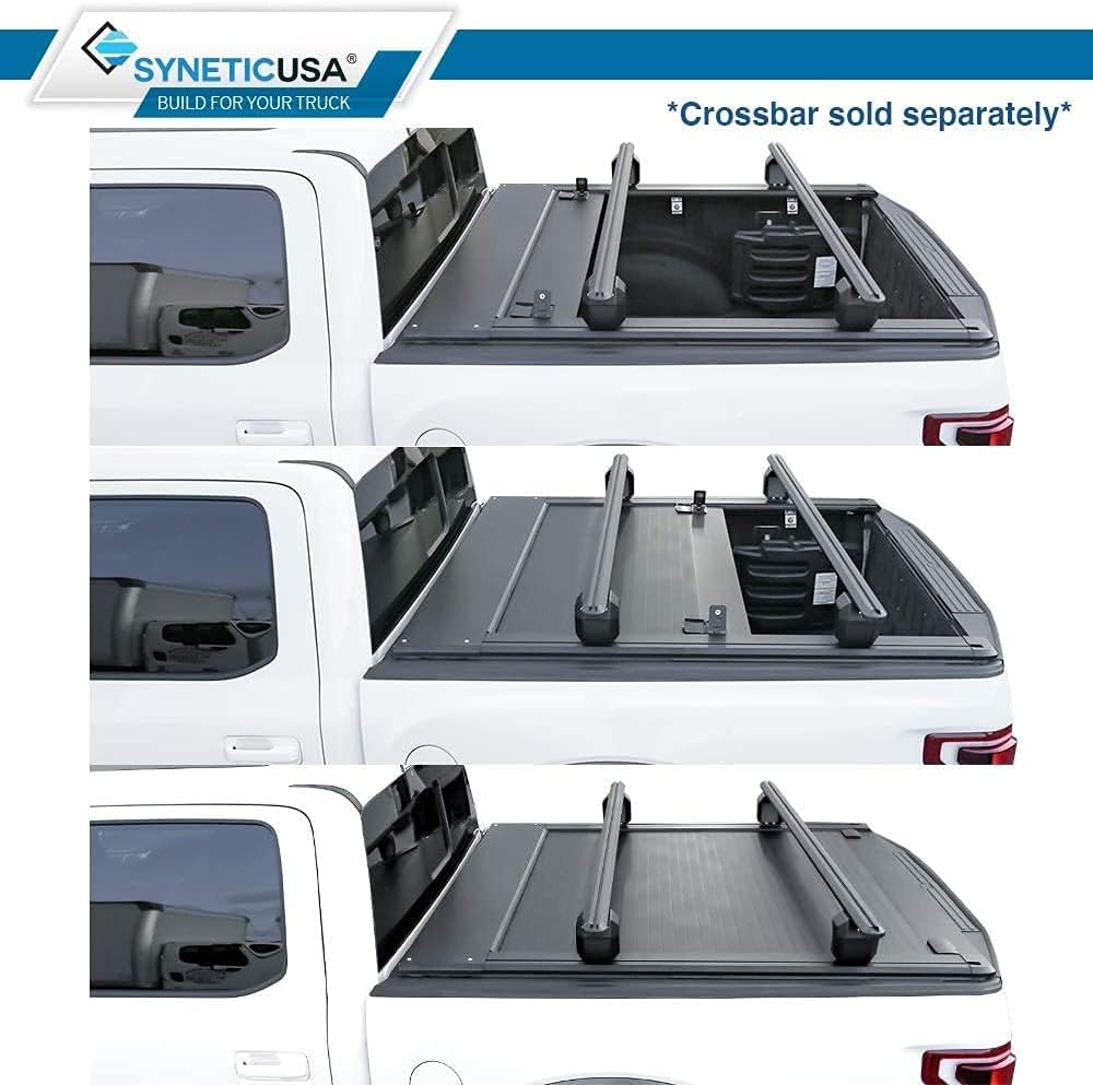 Syneticusa Retractable Hard Tonneau Cover Fits 2016-2022 Toyota Tacoma 5ft Bed Aluminum Matte Black Low Profile Waterproof Off Road Rack Ready