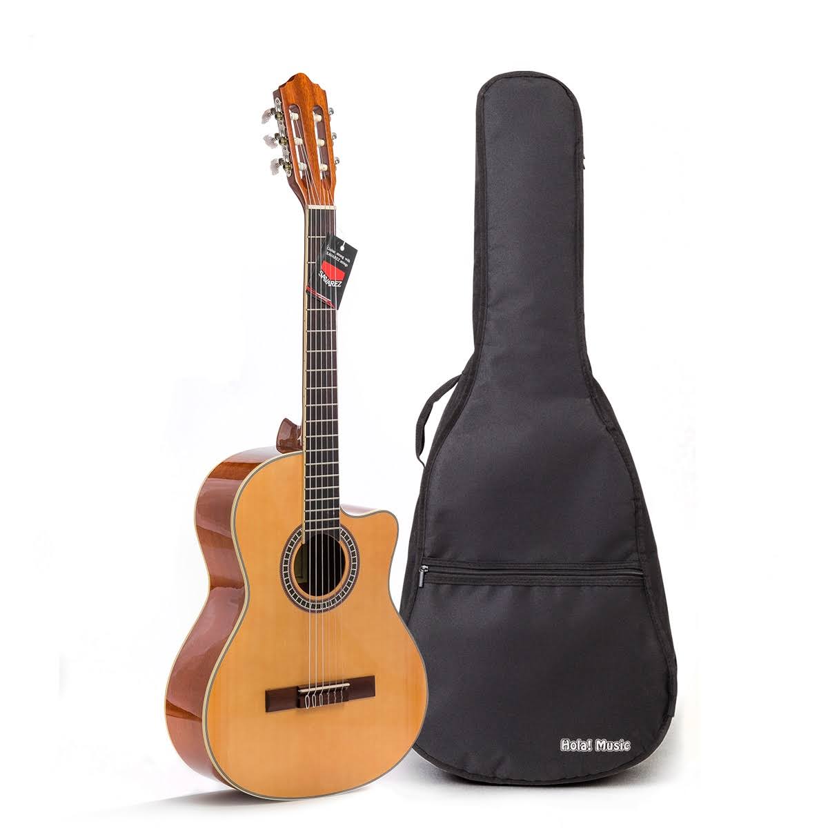 Cutaway Classical Guitar with Savarez Nylon Strings by Hola! Music, Full Size 39 inch Model HG-39C, Natural Gloss Finish - Free