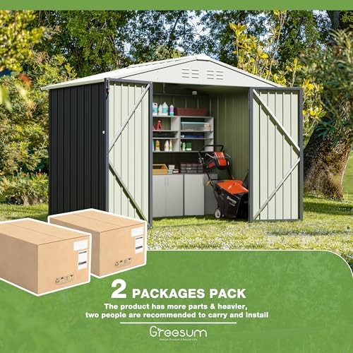 Greesum Outdoor Storage Shed 6 x 8 ft. Utility Tool Shed Metal Storage Garden Shed with Door & Lock for Patio Storage, Brown