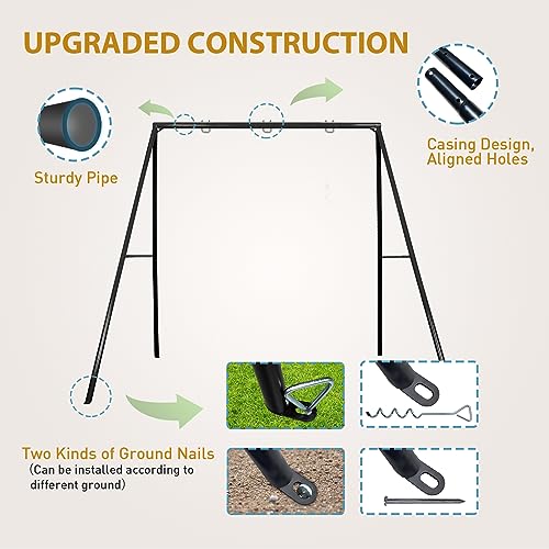IKARE Heavy Duty Metal Swing Frame, Extra Large Swing Stand for Kids and Adults, Supports up to 440 LBS, Fits for Most Swings, Great for Indoor and Outdoor Activities, Garden, Backyard, Playground
