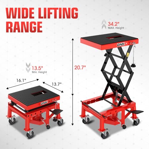 DNA MOTORING Motorcycle Lift Table 1000lbs Capacity Motorcycle Support Stand L 86.2in x W 22in Motorcycle Lift Jack Lifting Range 7.2-30.3in Black TOOLS-00780